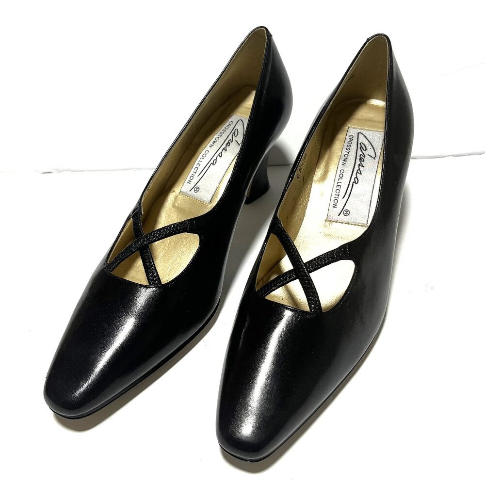 Caressa Black Leather Block Heel (3") Classic Pumps Size 8N New Other